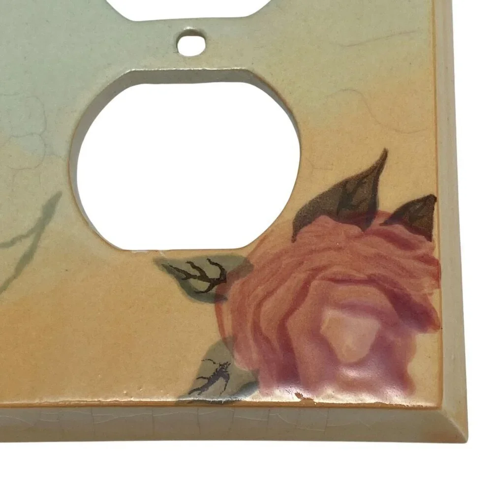 Ceramic Duplex Outlet Cover Pink Roses Made in Canada
